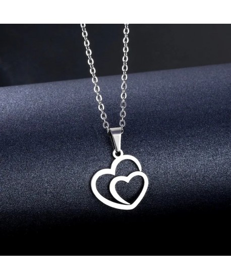 Naszyjnik stal srebrny dwa serca