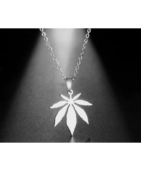 Naszyjnik stal srebrny liść marichuany