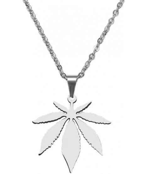 Naszyjnik stal srebrny liść marichuany