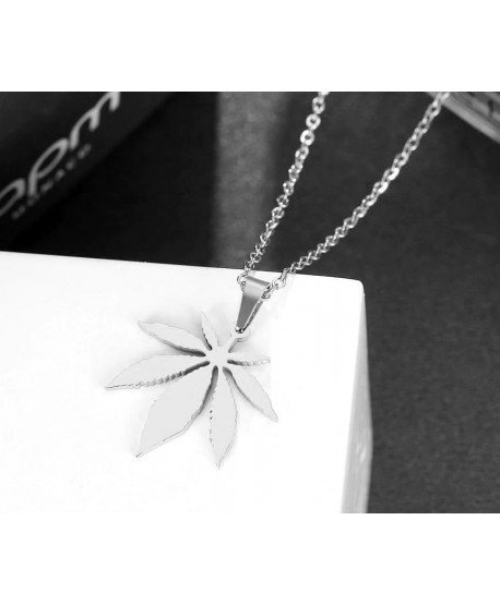 Naszyjnik stal srebrny liść marichuany