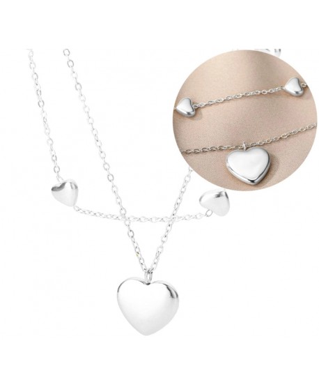 Naszyjnik stal srebrny podwójny serduszka pompowane