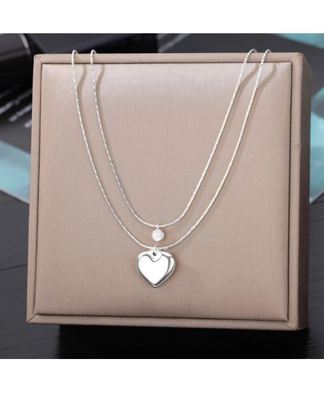 Naszyjnik stal srebrny podwójny pompowane serduszko z cyrkonią