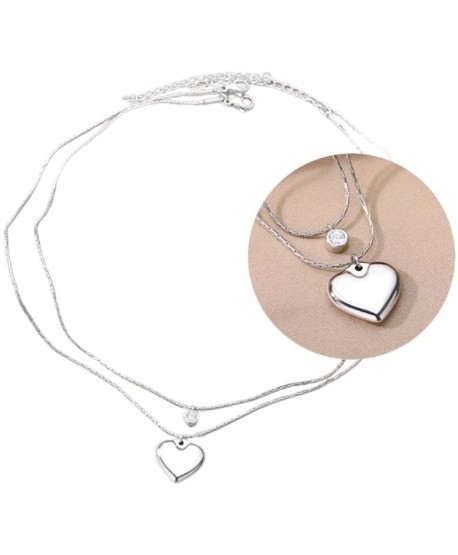 Naszyjnik stal srebrny podwójny pompowane serduszko z cyrkonią