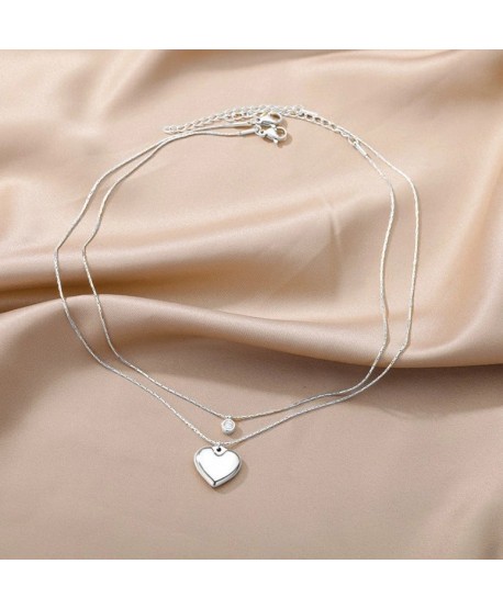 Naszyjnik stal srebrny podwójny pompowane serduszko z cyrkonią