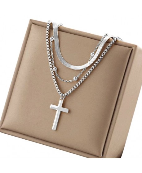 Naszyjnik stal srebrny potrójny żmijka krzyż