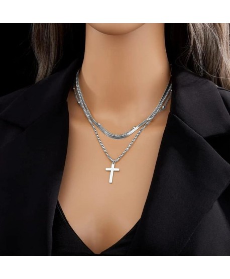 Naszyjnik stal srebrny potrójny żmijka krzyż