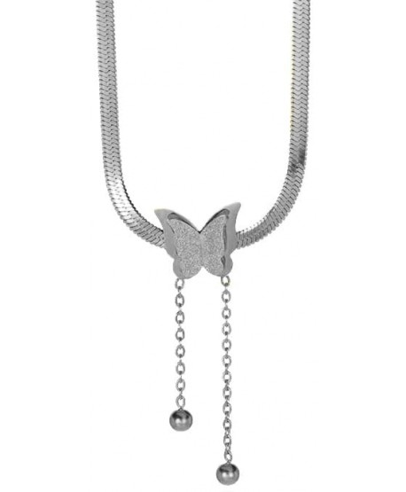 Naszyjnik stal srebrny żmijka z motylkiem