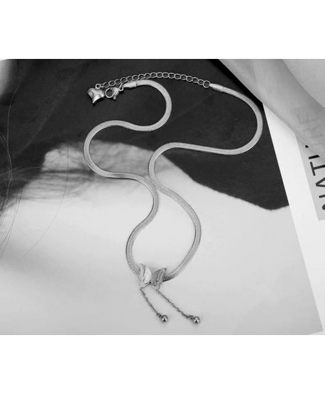 Naszyjnik stal srebrny żmijka z motylkiem