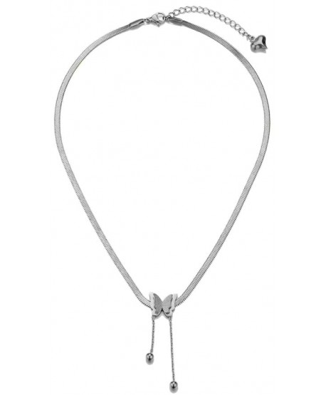 Naszyjnik stal srebrny żmijka z motylkiem