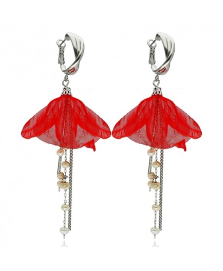 Kolczyki materiałowe jedwabne kwiaty na kółeczku