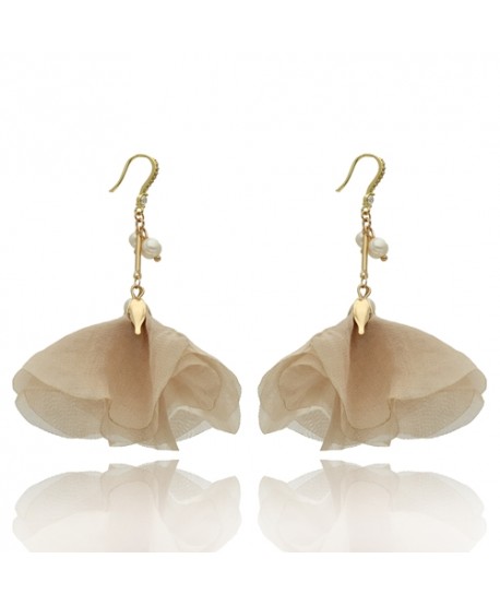 Kolczyki materiałowe jedwabne kwiaty beż