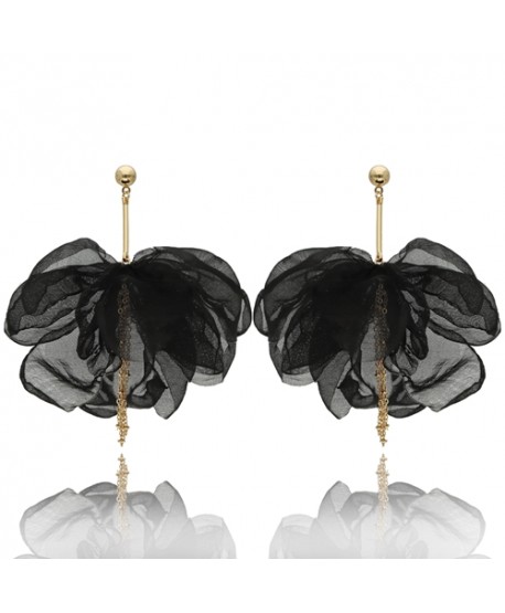 Kolczyki materiałowe jedwabne kwiaty czarne