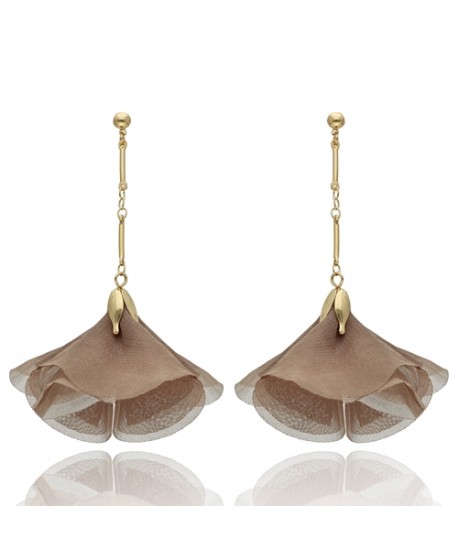 Kolczyki materiałowe jedwabne kwiaty beż