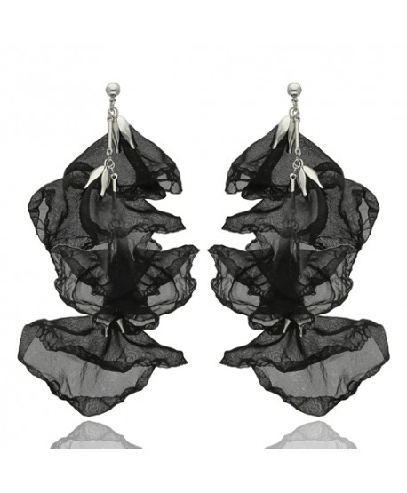 Kolczyki materiałowe jedwabne kwiaty czarne
