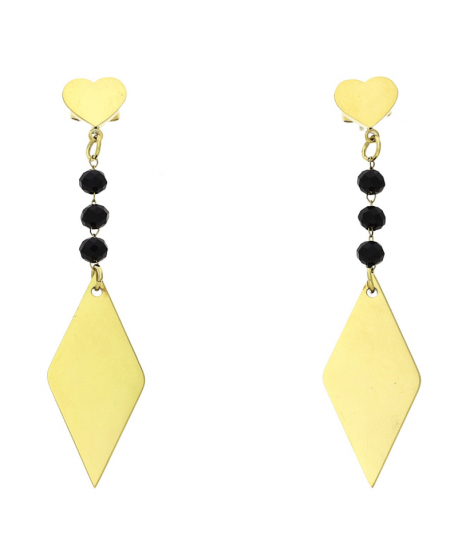 Kolczyki stal wiszące romby czarne koraliki