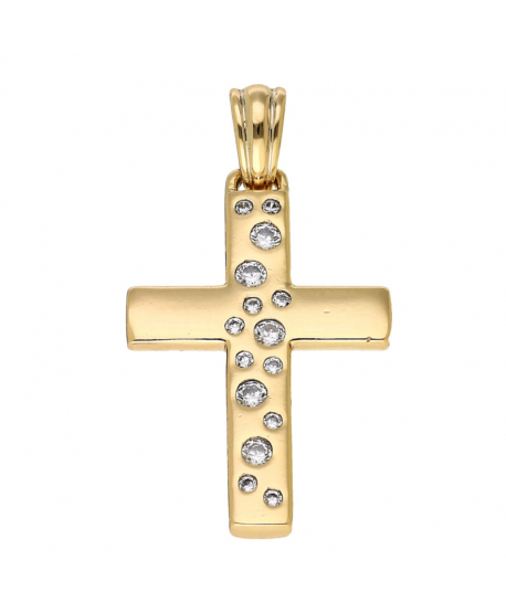 Krzyżyk stal złoty większy z cyrkoniami