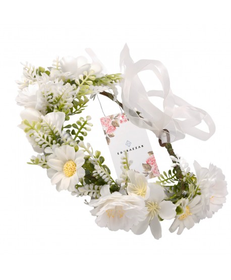 Wianek kwiatowy opaska z kwiatami boho biały