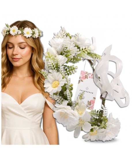 Wianek kwiatowy opaska z kwiatami boho biały
