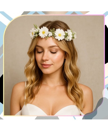 Wianek kwiatowy opaska z kwiatami boho biały