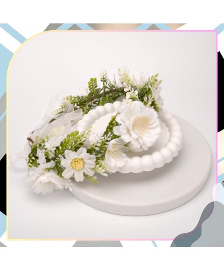 Wianek kwiatowy opaska z kwiatami boho biały