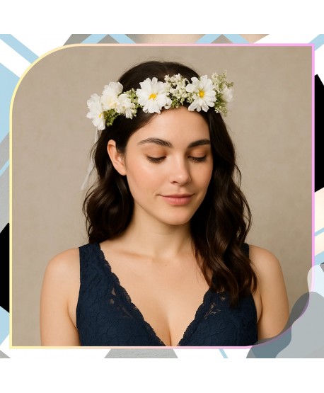 Wianek kwiatowy opaska z kwiatami boho biały
