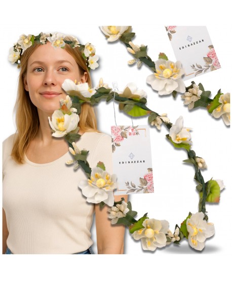 Wianek kwiatowy opaska z kwiatami boho kremowy