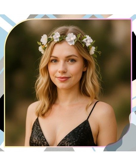 Wianek kwiatowy opaska z kwiatami boho biały
