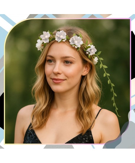 Wianek kwiatowy opaska z kwiatami boho biały