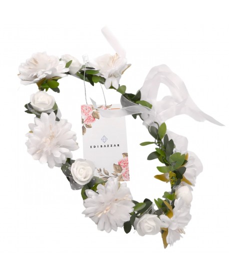 Wianek kwiatowy opaska z kwiatami boho biały