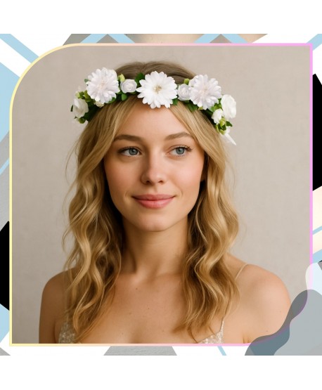 Wianek kwiatowy opaska z kwiatami boho biały