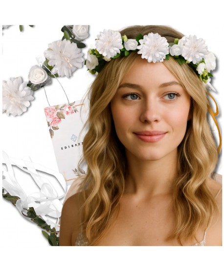 Wianek kwiatowy opaska z kwiatami boho biały
