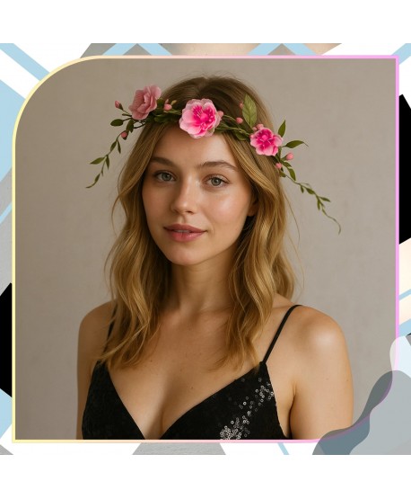 Wianek kwiatowy opaska z kwiatami boho różowy