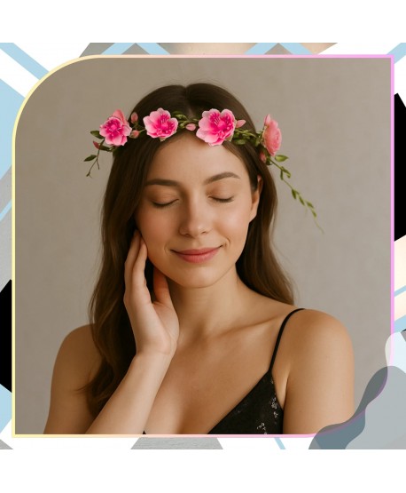 Wianek kwiatowy opaska z kwiatami boho różowy