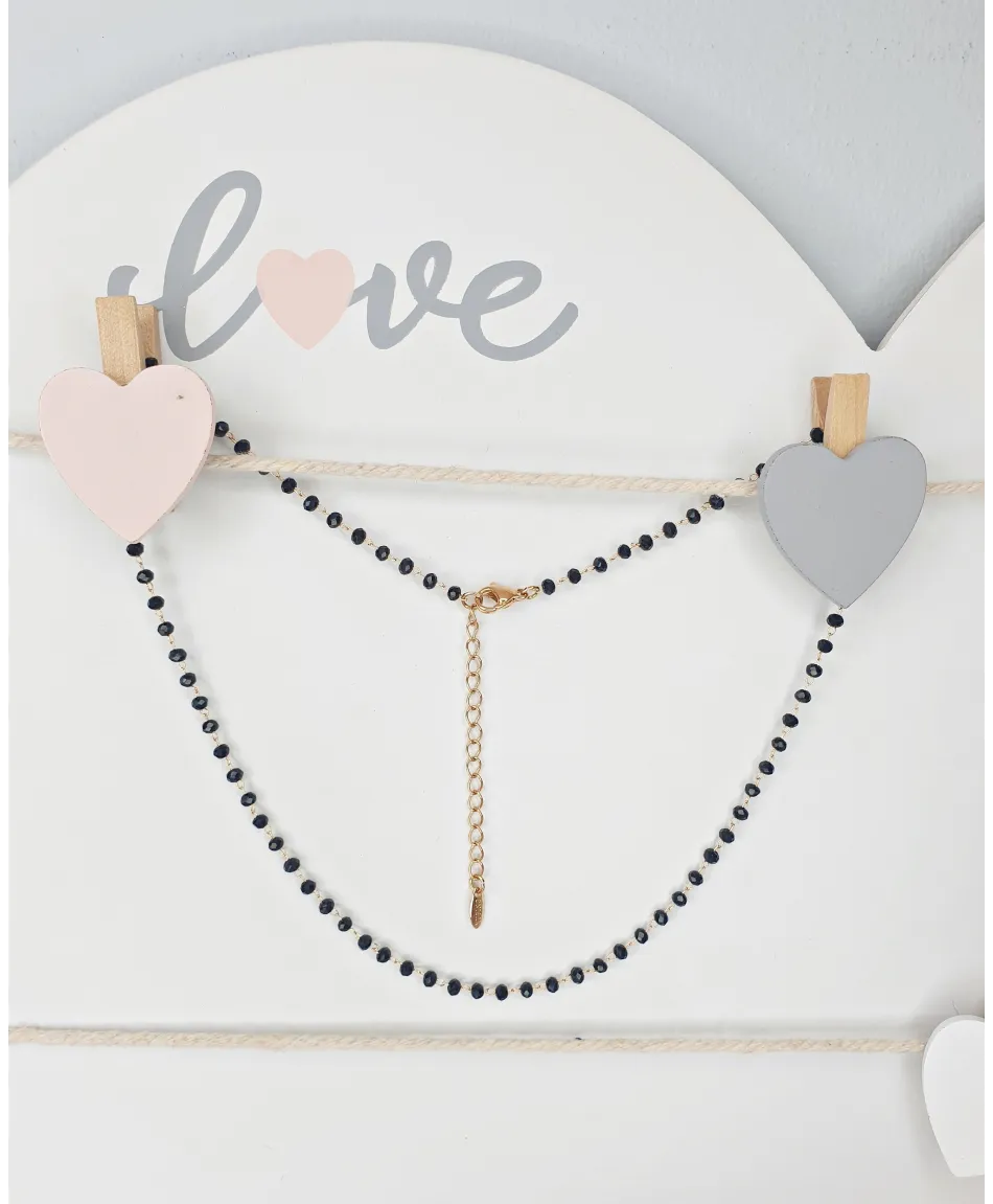 Naszyjnik stal czarne koraliki