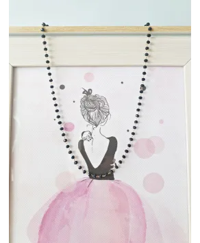 Naszyjnik stal czarne koraliki