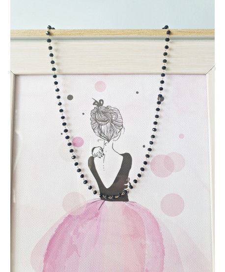 Naszyjnik stal czarne koraliki