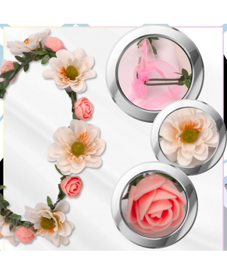 Wianek kwiatowy opaska z kwiatami boho biel róż