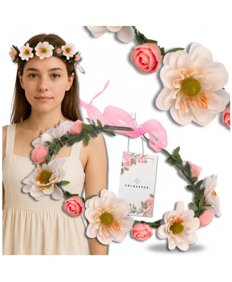 Wianek kwiatowy opaska z kwiatami boho biel róż