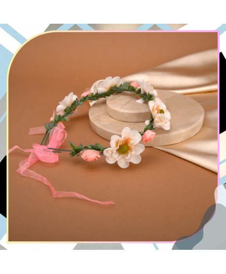 Wianek kwiatowy opaska z kwiatami boho biel róż