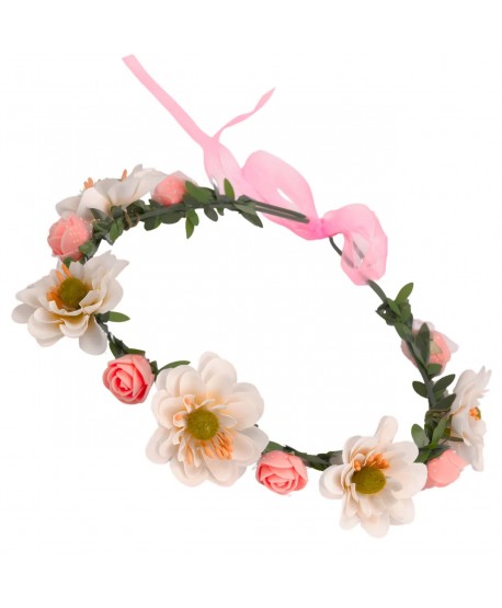 Wianek kwiatowy opaska z kwiatami boho biel róż