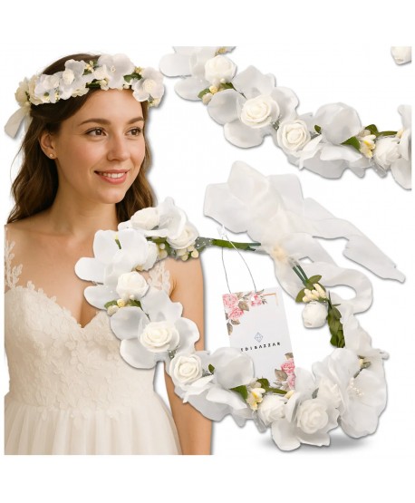 Wianek kwiatowy opaska z kwiatami boho biały