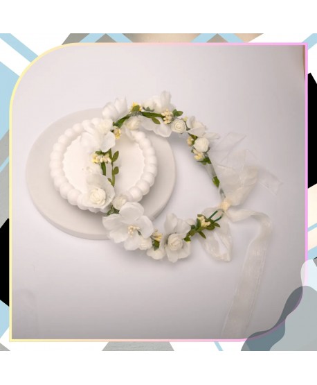 Wianek kwiatowy opaska z kwiatami boho biały