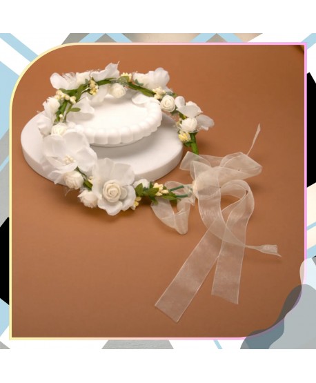 Wianek kwiatowy opaska z kwiatami boho biały