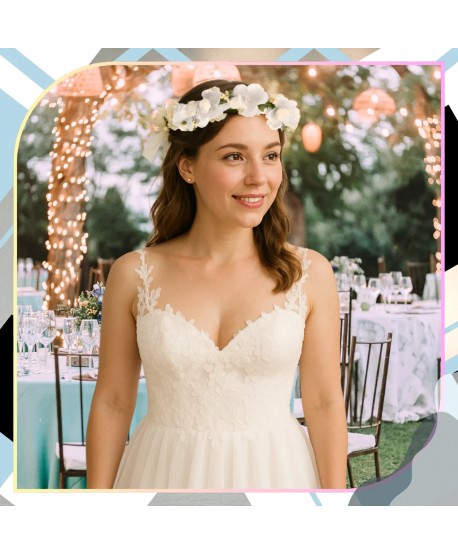 Wianek kwiatowy opaska z kwiatami boho biały