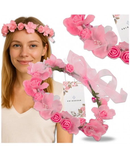 Wianek kwiatowy opaska z kwiatami boho różowy