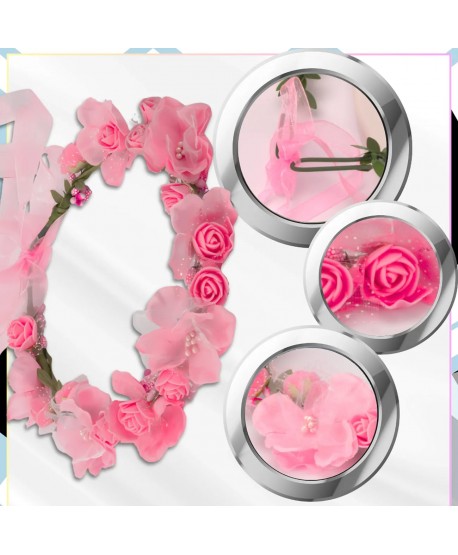 Wianek kwiatowy opaska z kwiatami boho różowy