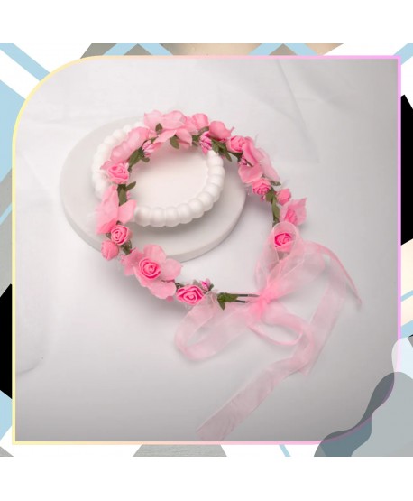 Wianek kwiatowy opaska z kwiatami boho różowy