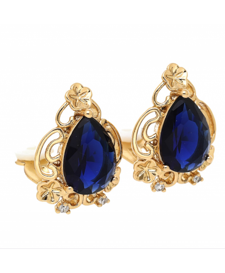 Klipsy stal złote duża łezka szafirowa