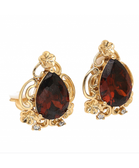 Klipsy stal złote duża łezka bordowa