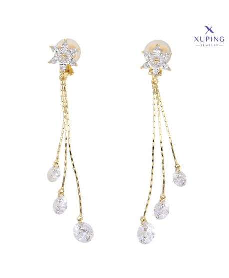 Klipsy stal złote wiszące łańcuszki z kryształkami